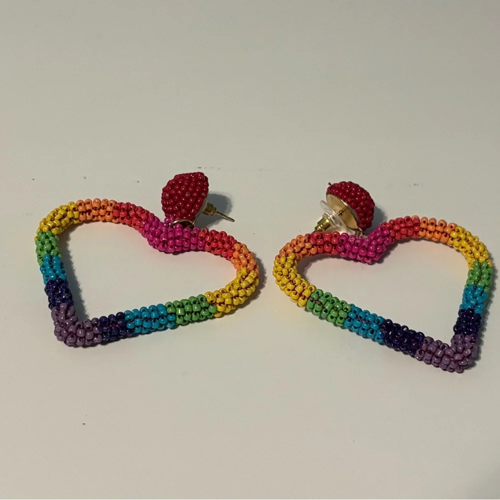 Colorful Beaded Heart Earrings - Picture 2 of 2